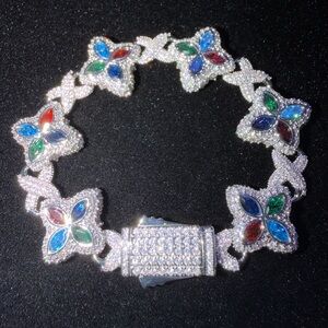 Iced All Stones Clover Flower Bracelet